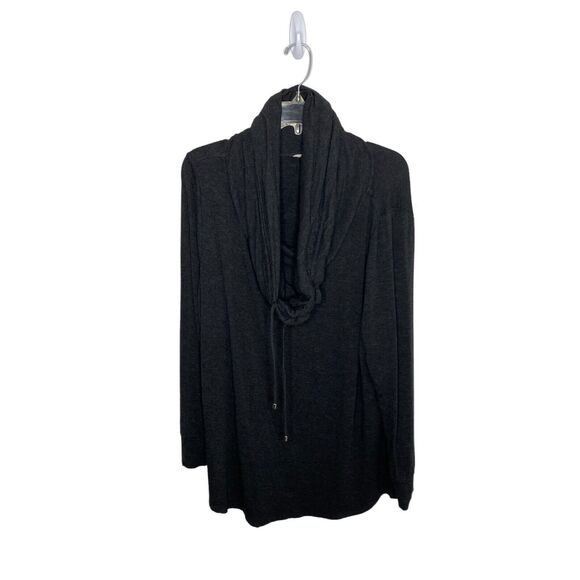 Soft Surroundings Cowl Neck Tunic Sweater Dark Gray Sweatshirt Drawstring XL - Picture 1 of 8